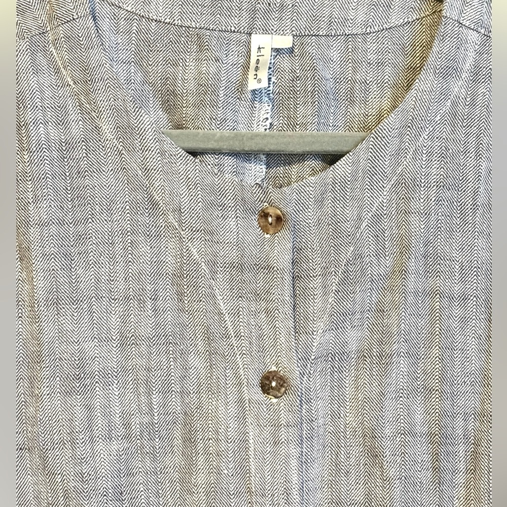 Keen Button Down Tunic Top Linen Cotton chevron Print Sz L Lagenlook Minimalist - Picture 4 of 6